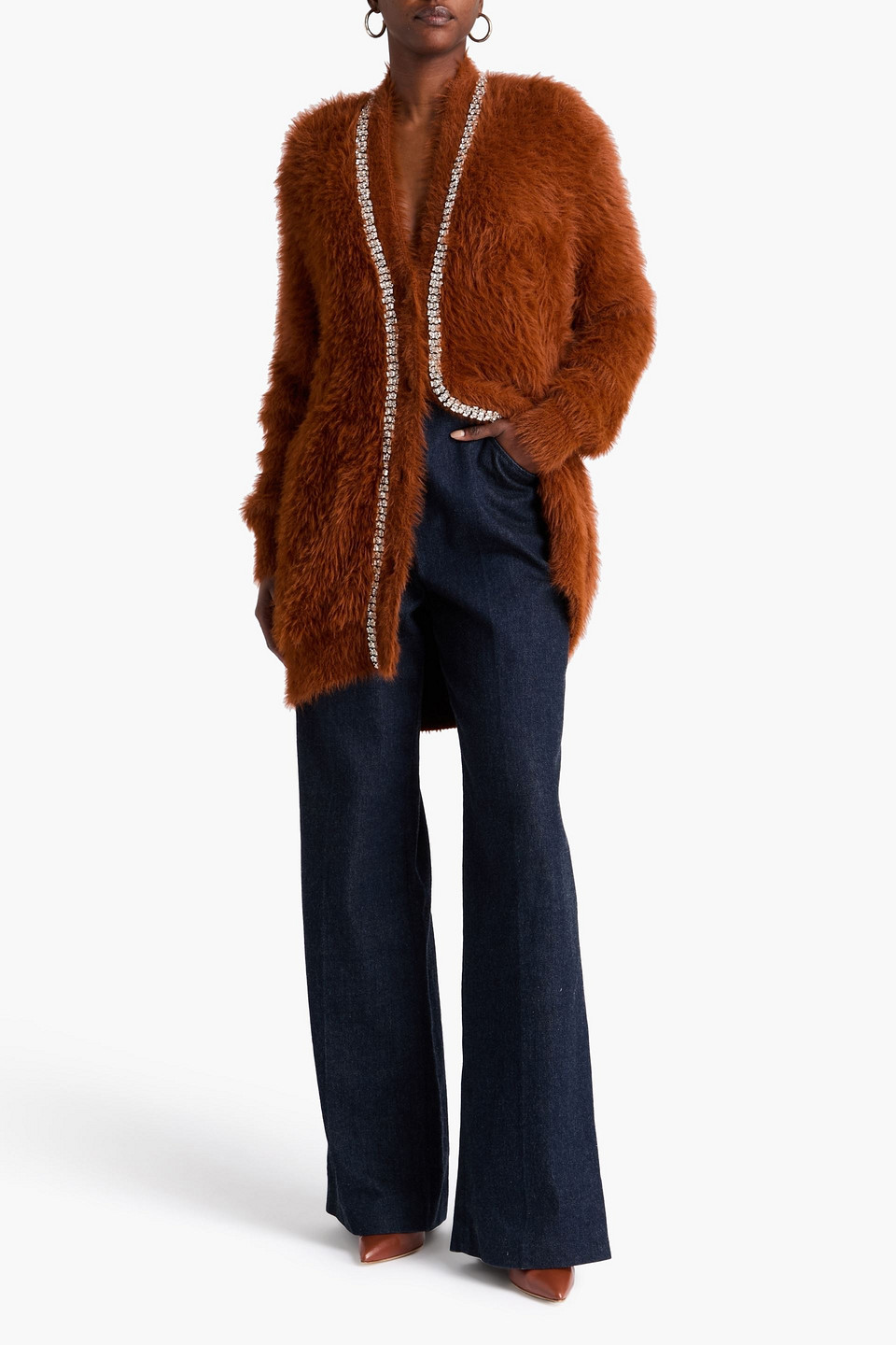  Zimmermann - Crystal-embellished Brushed Knitted Cardigan - Brown - M 
