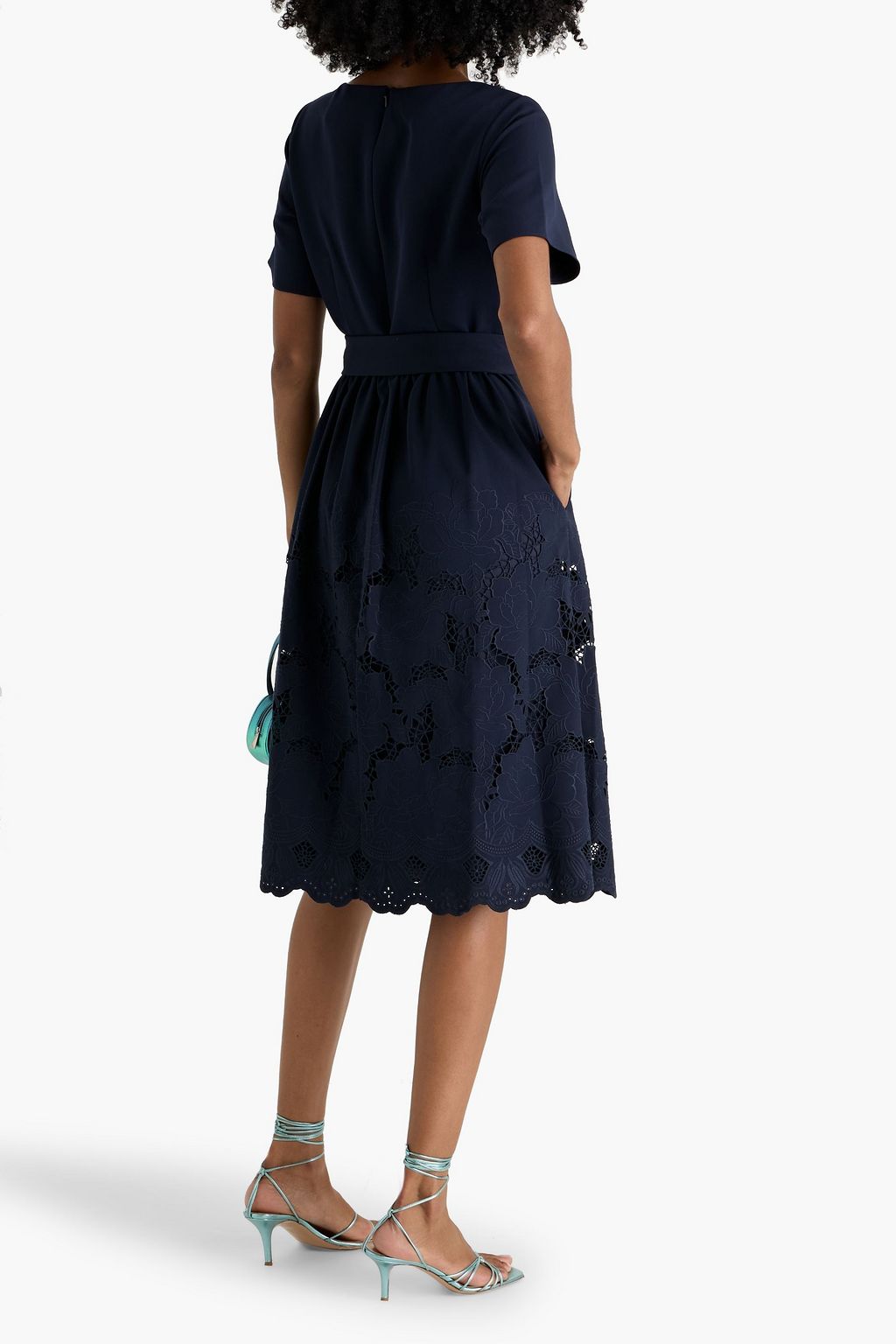 MIKAEL AGHAL Belted guipure lace and crepe midi dress