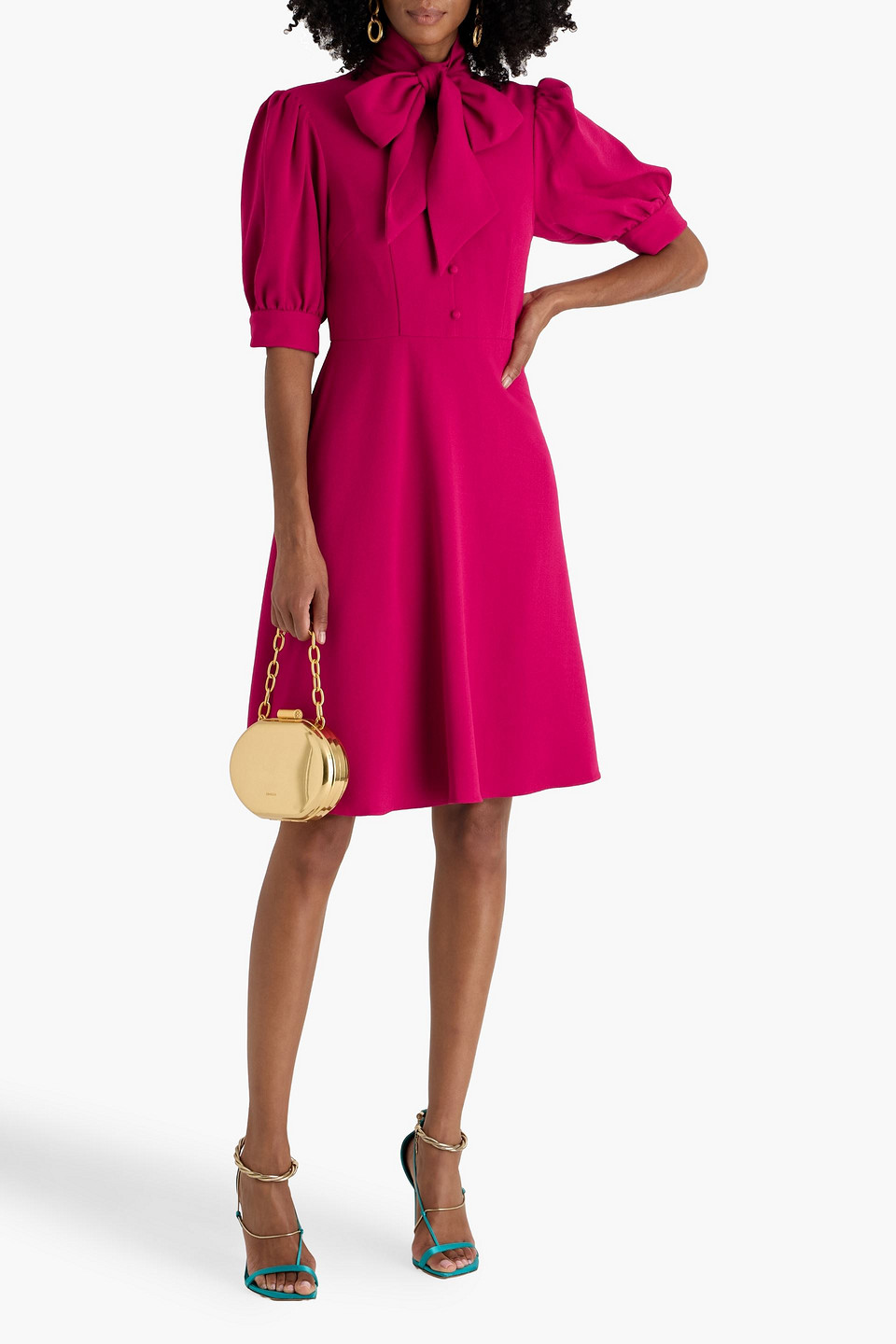Mikael Aghal Pussy-bow Crepe Dress In Pink