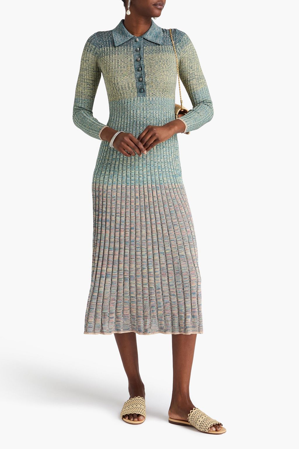ZIMMERMANN Marled ribbed-knit midi shirt dress