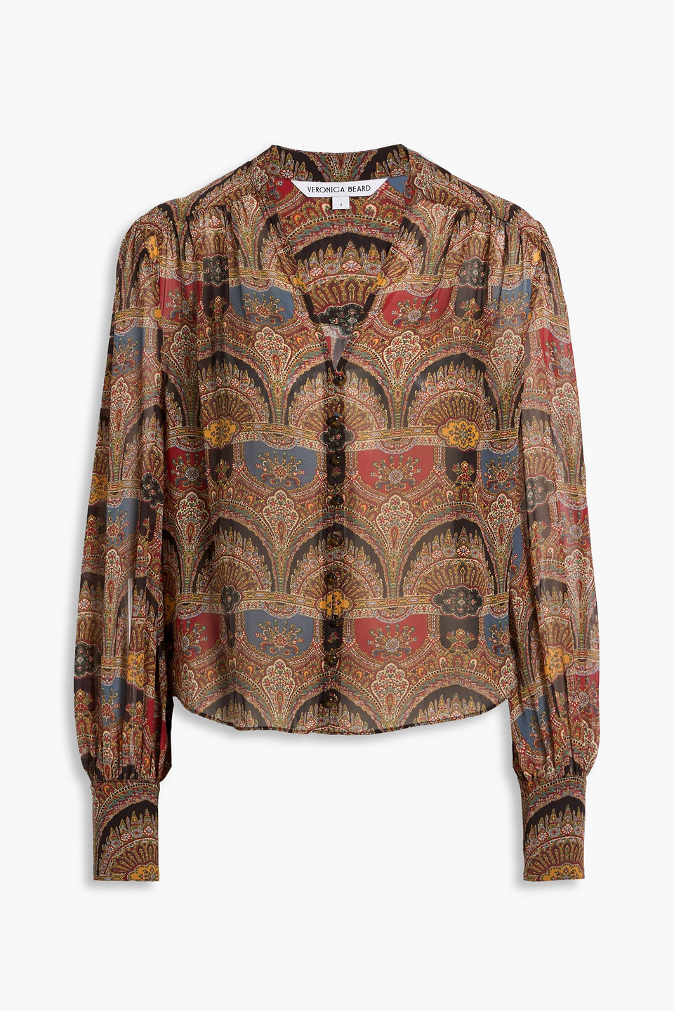 Veronica Beard Esmeralda Printed Silk Crepe De Chine Top In Brown