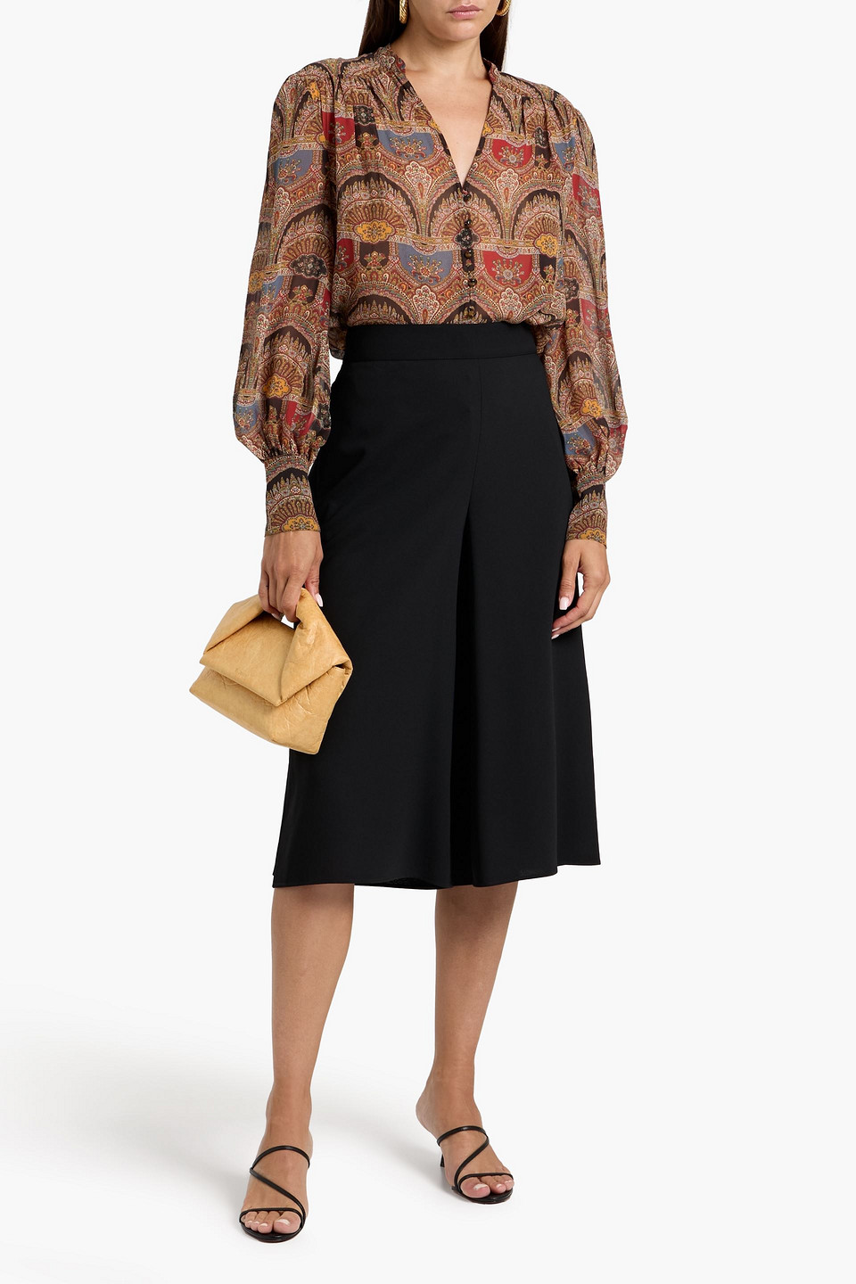 Veronica Beard Esmeralda Printed Silk Crepe De Chine Top In Brown