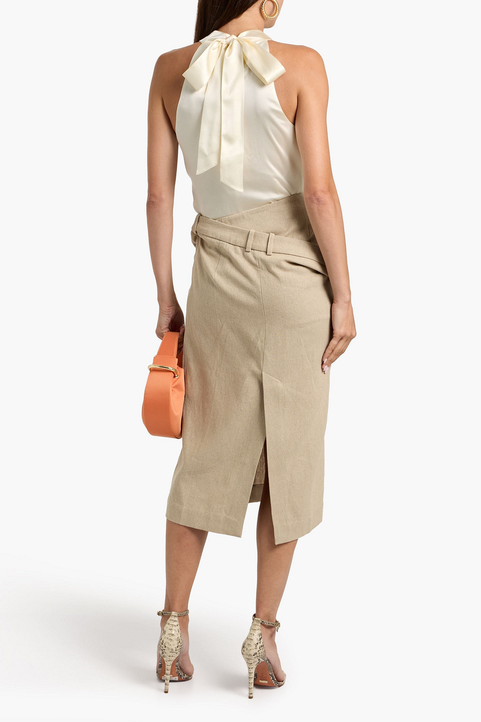 Veronica Beard Fernanda Wrap-effect Silk-blend Satin Bodysuit In Neutral