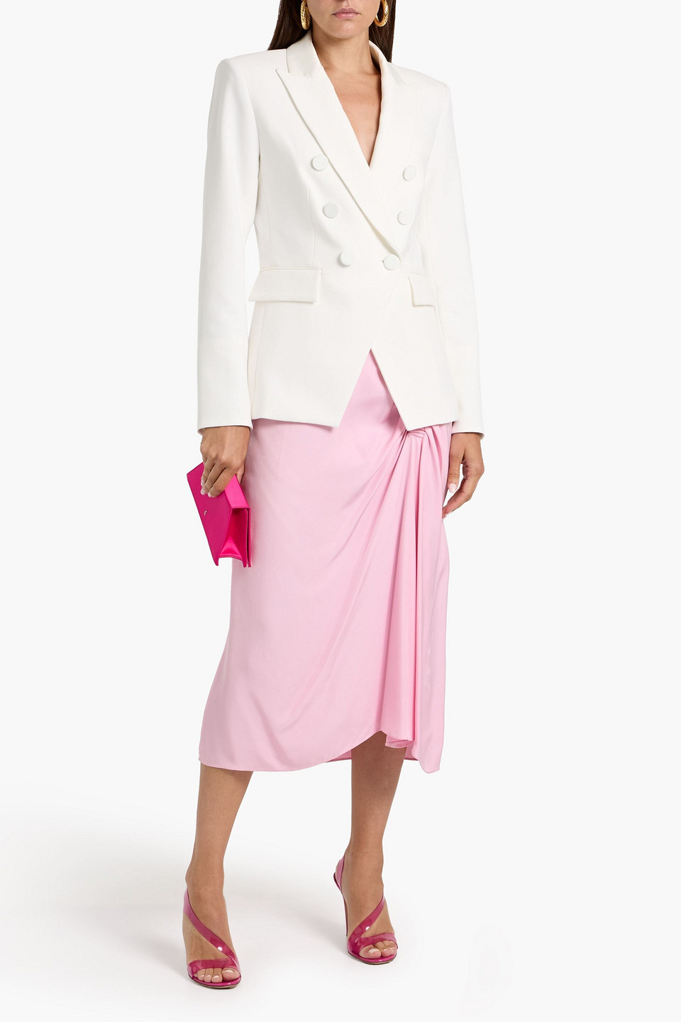Veronica Beard Miller Dickey Double-breasted Crepe Blazer In White