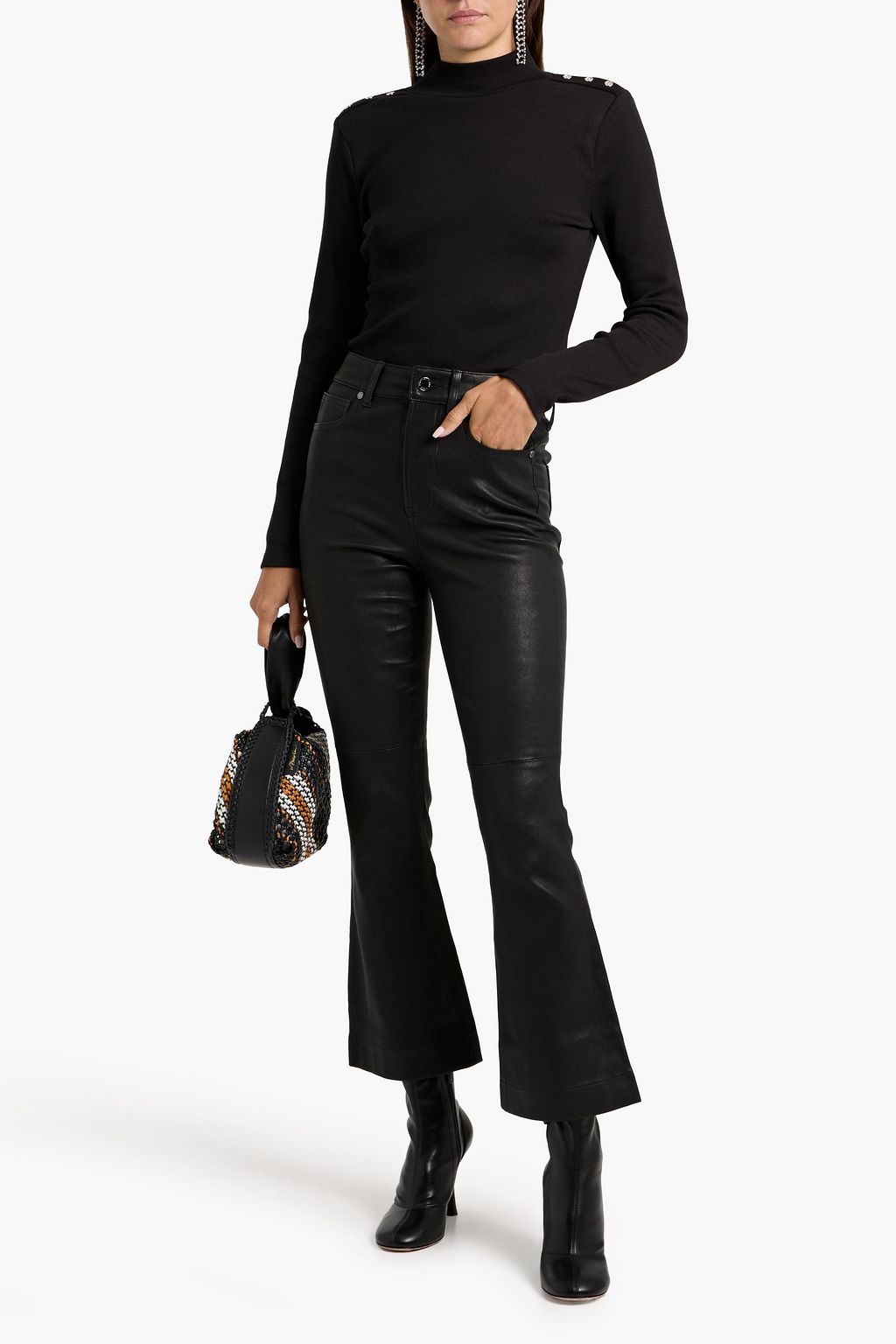 VERONICA BEARD Nate button-embellished ribbed Pima cotton-blend jersey turtleneck top