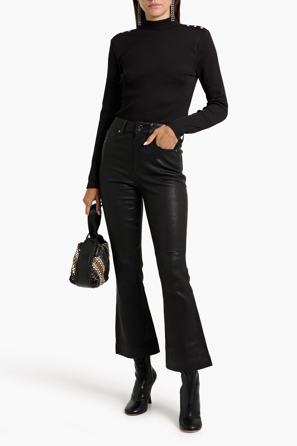 Veronica Beard Carson Leather Flared Pants In Black