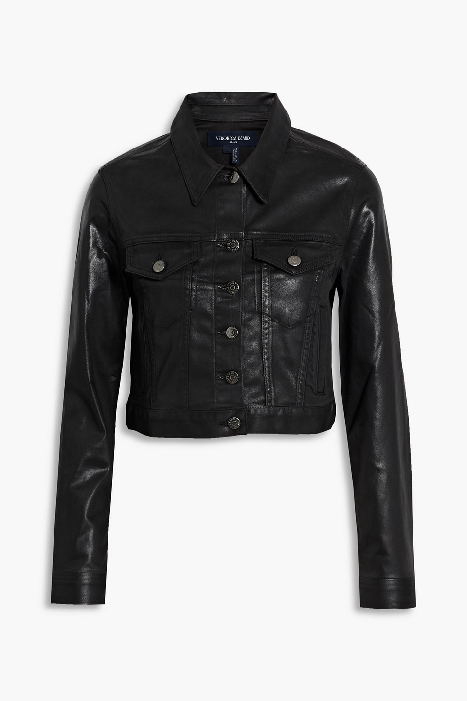 Veronica Beard Cara Cropped Coated Denim Jacket In Black