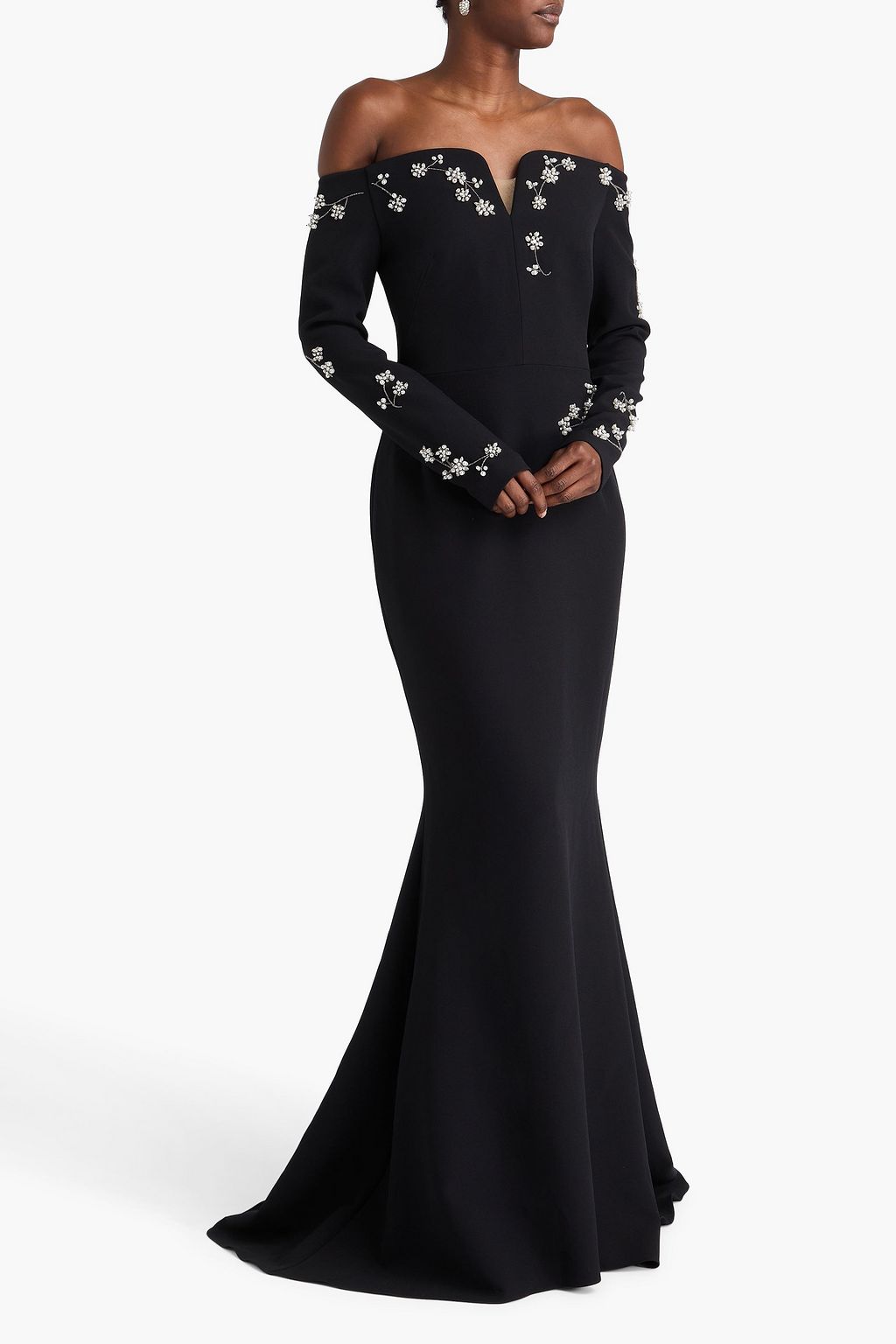 SAFIYAA Sonya off-the-shoulder embellished crepe gown