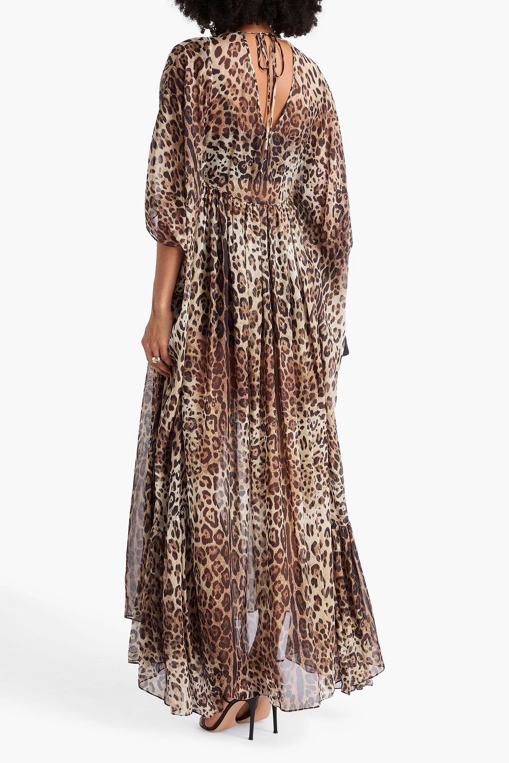 DOLCE&GABBANA قفطان من حرير شيفون ومزين بطبعة جلد الفهد