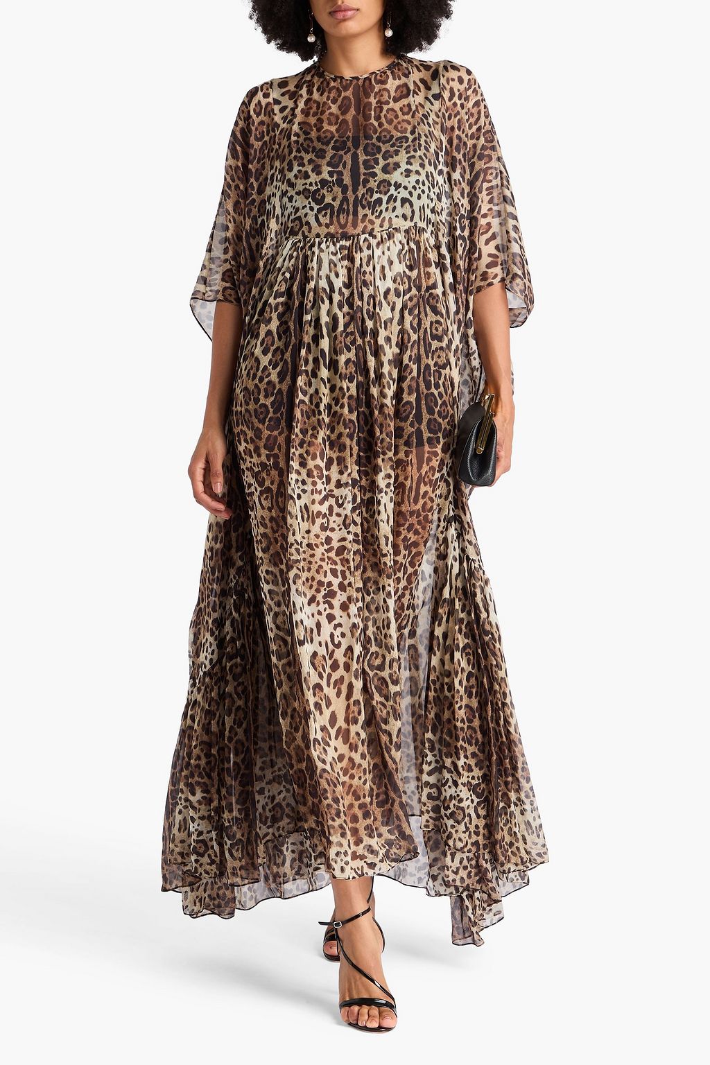 DOLCE&GABBANA قفطان من حرير شيفون ومزين بطبعة جلد الفهد