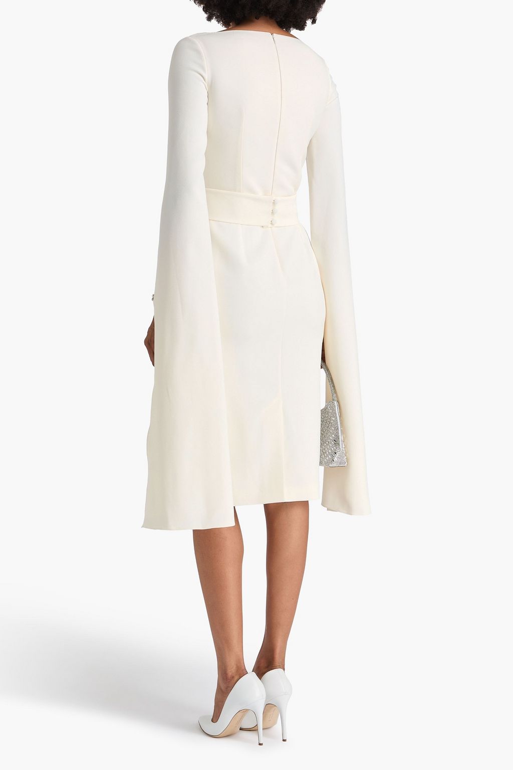 SAFIYAA Octavia belted feather-embellished crepe dress