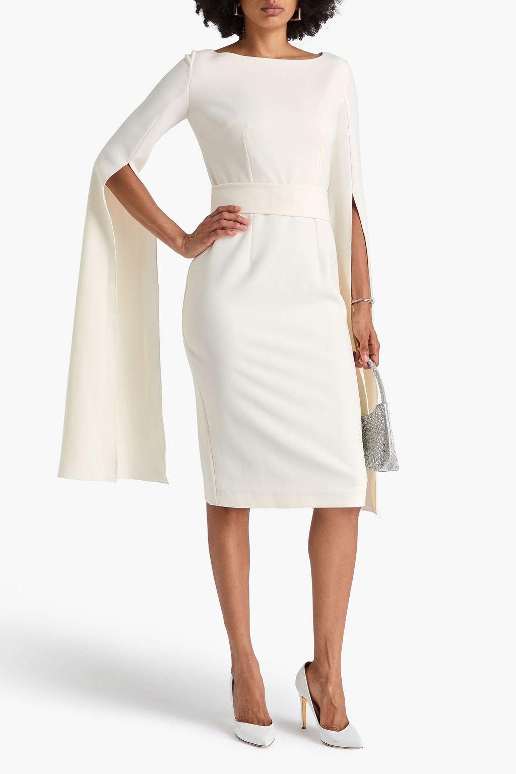 SAFIYAA Octavia belted feather-embellished crepe dress