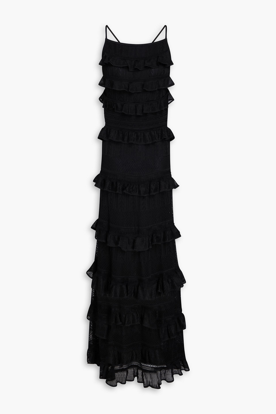 zimmermann - tiered pointelle-knit maxi dress - black - 3