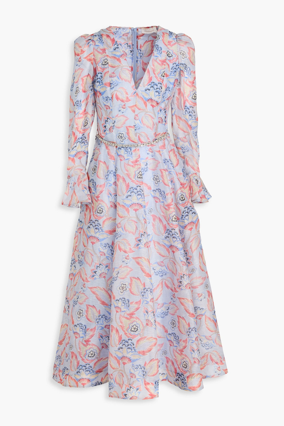 Zimmermann Floral-print Linen And Silk-blend Organza Midi Dress In Blue
