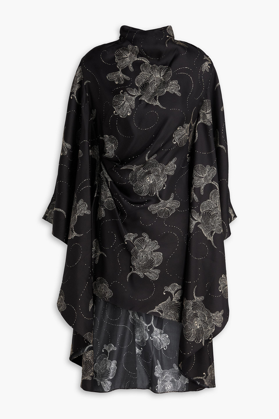 Zimmermann Asymmetric Pleated Printed Silk-twill Tunic In Black