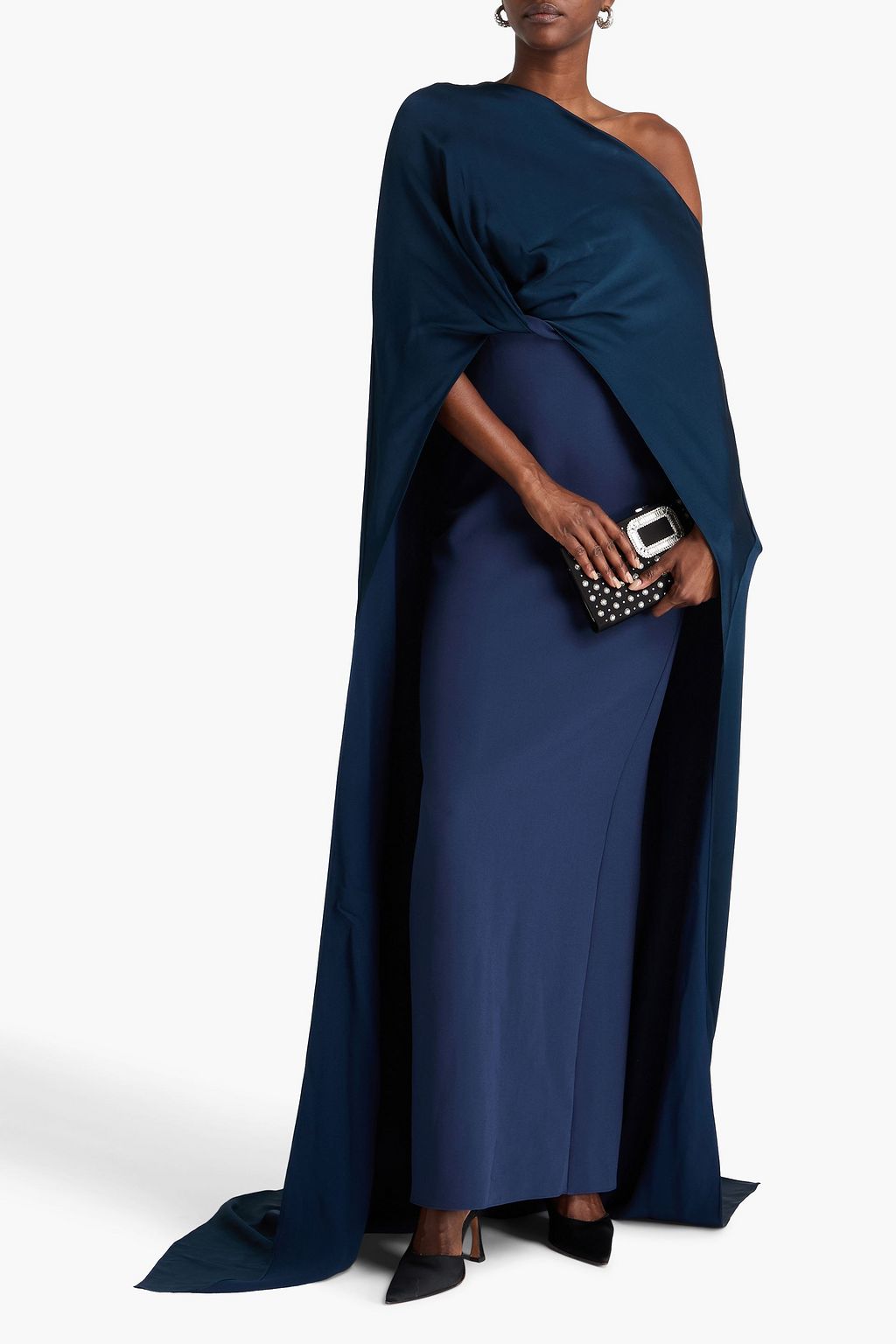 SAFIYAA Cadenza off-the-shoulder cape-effect crepe and satin gown