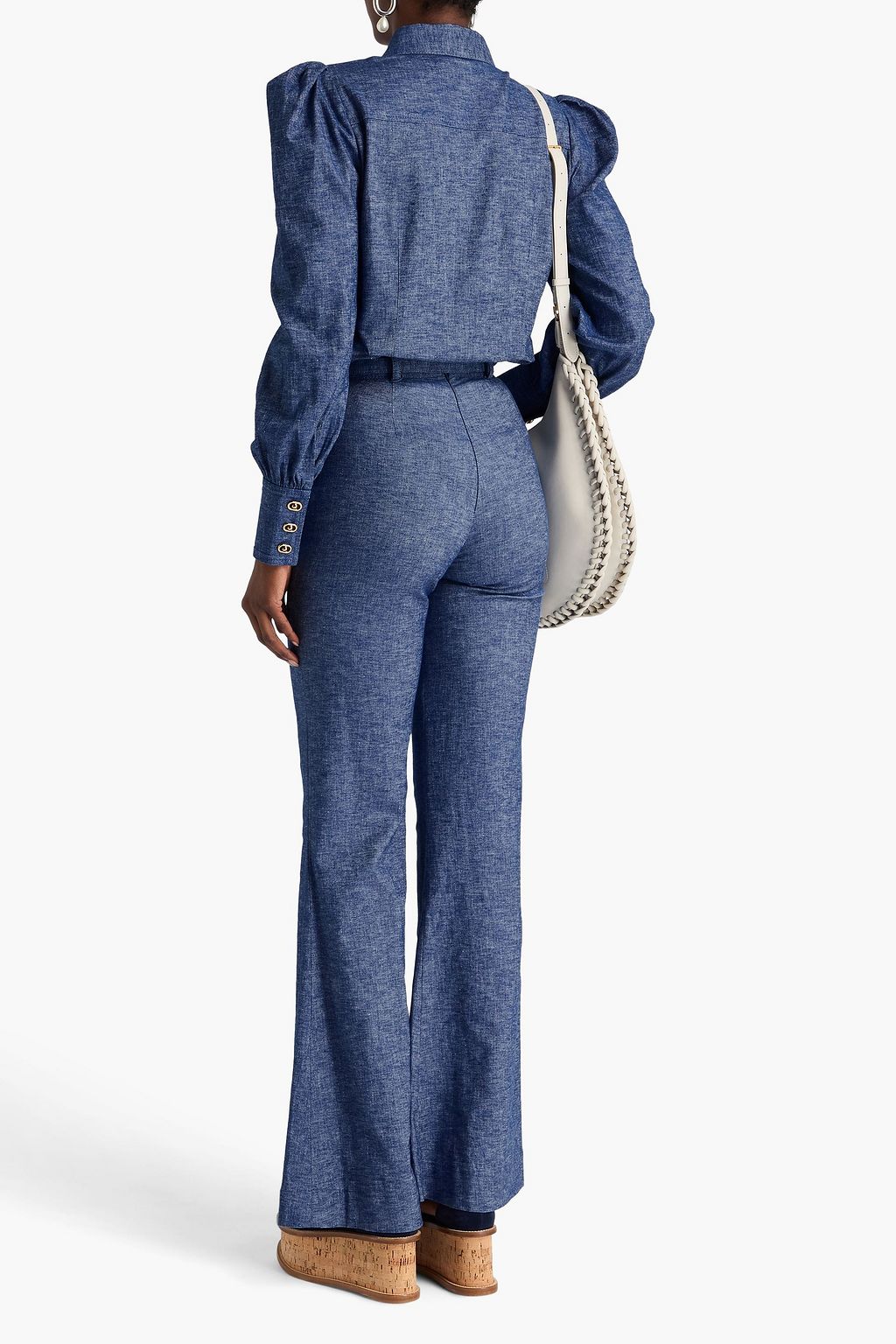 ZIMMERMANN Belted linen-blend chambray flared pants