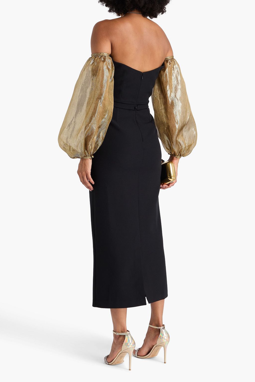 SAFIYAA Aurelis off-the-shoulder lamé-paneled crepe midi dress