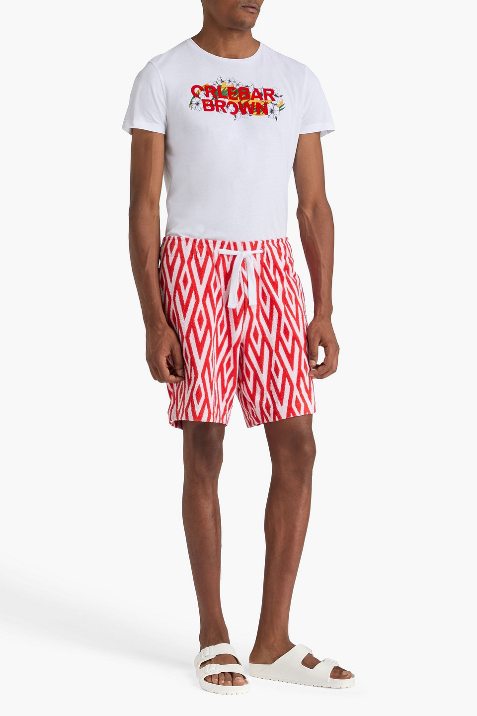  Orlebar Brown - Shorts „trevone“ Aus Frottee Aus Einer Baumwollmischung Mit Tunnelzug Und Print - Rot - L 
