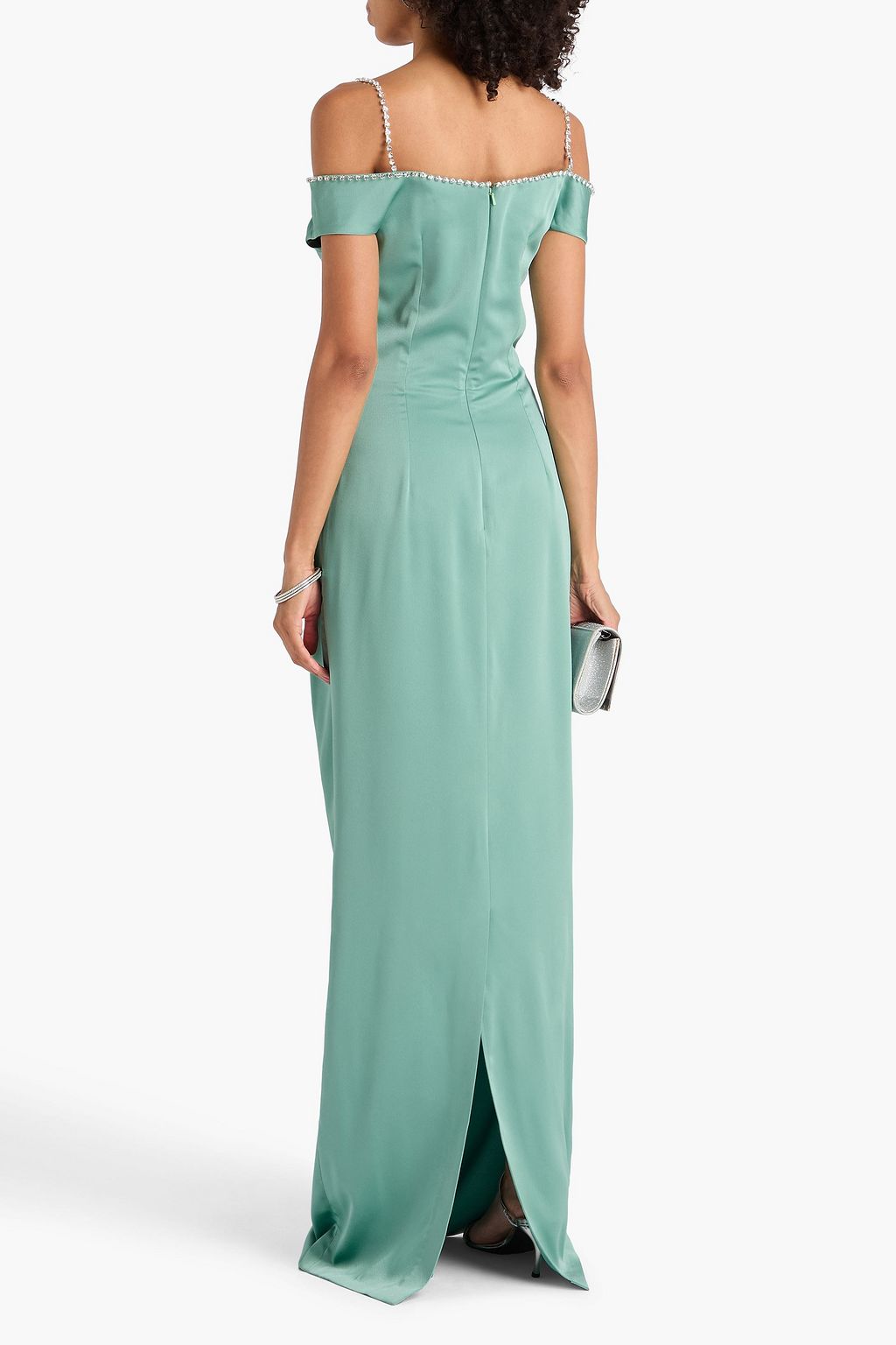 SAFIYAA Keegan cold-shoulder embellished satin-crepe gown