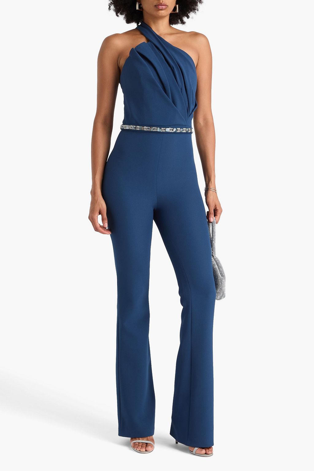 SAFIYAA Dreida one-shoulder crystal-embellished crepe jumpsuit