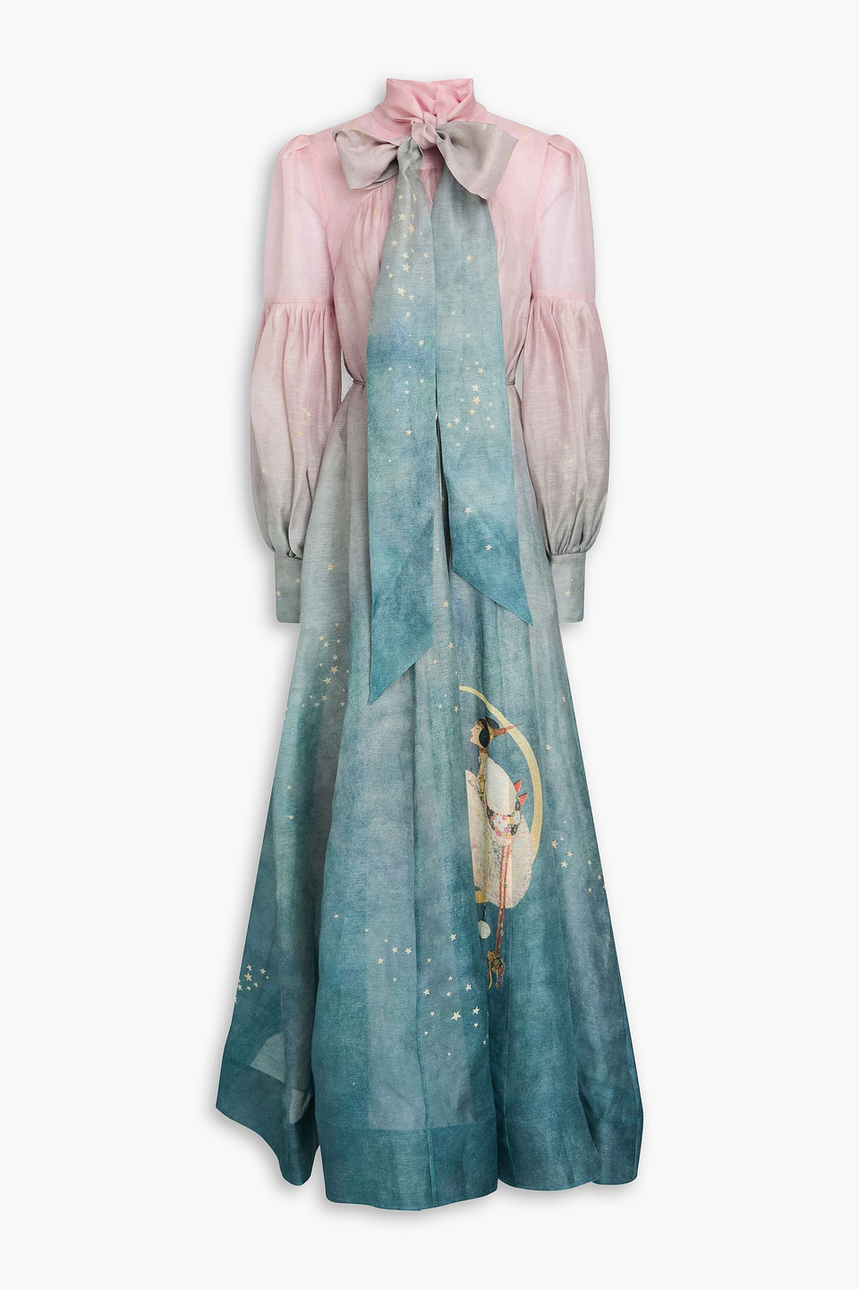 Zimmermann Robe Aus Organza Aus Einer Leinen-seidenmischung Mit Print Und Schluppe In Multi