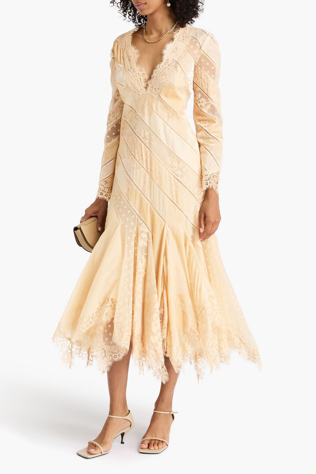 ZIMMERMANN コットン混コードレース&オーガンザ&デヴォレベルベット ミディロングドレス