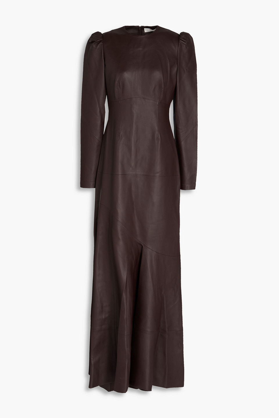 Zimmermann Fluted Leather Maxi Dress In Brown