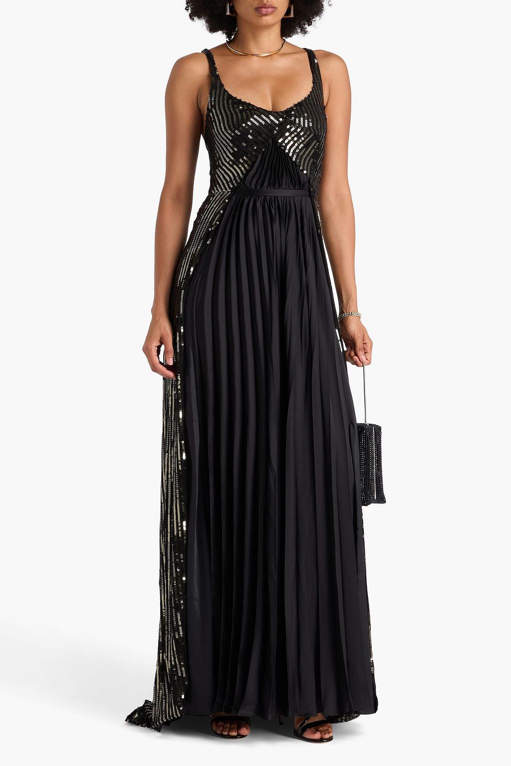 SAFIYAA Sequin-embellished pleated silk-chiffon and satin gown