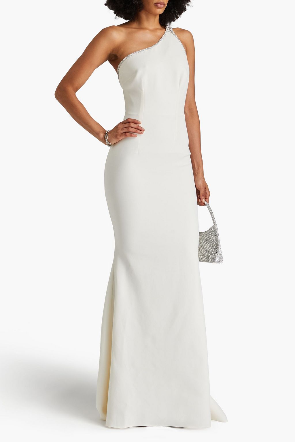 SAFIYAA One-shoulder crystal-embellished stretch-crepe gown