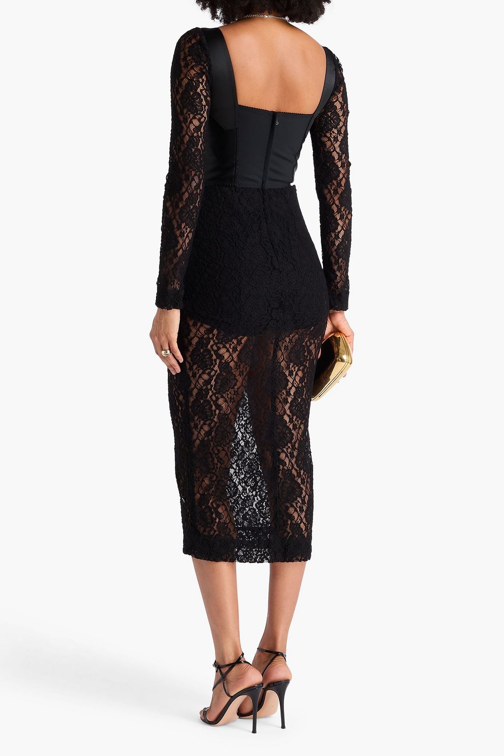 DOLCE&GABBANA Satin-paneled lace midi dress