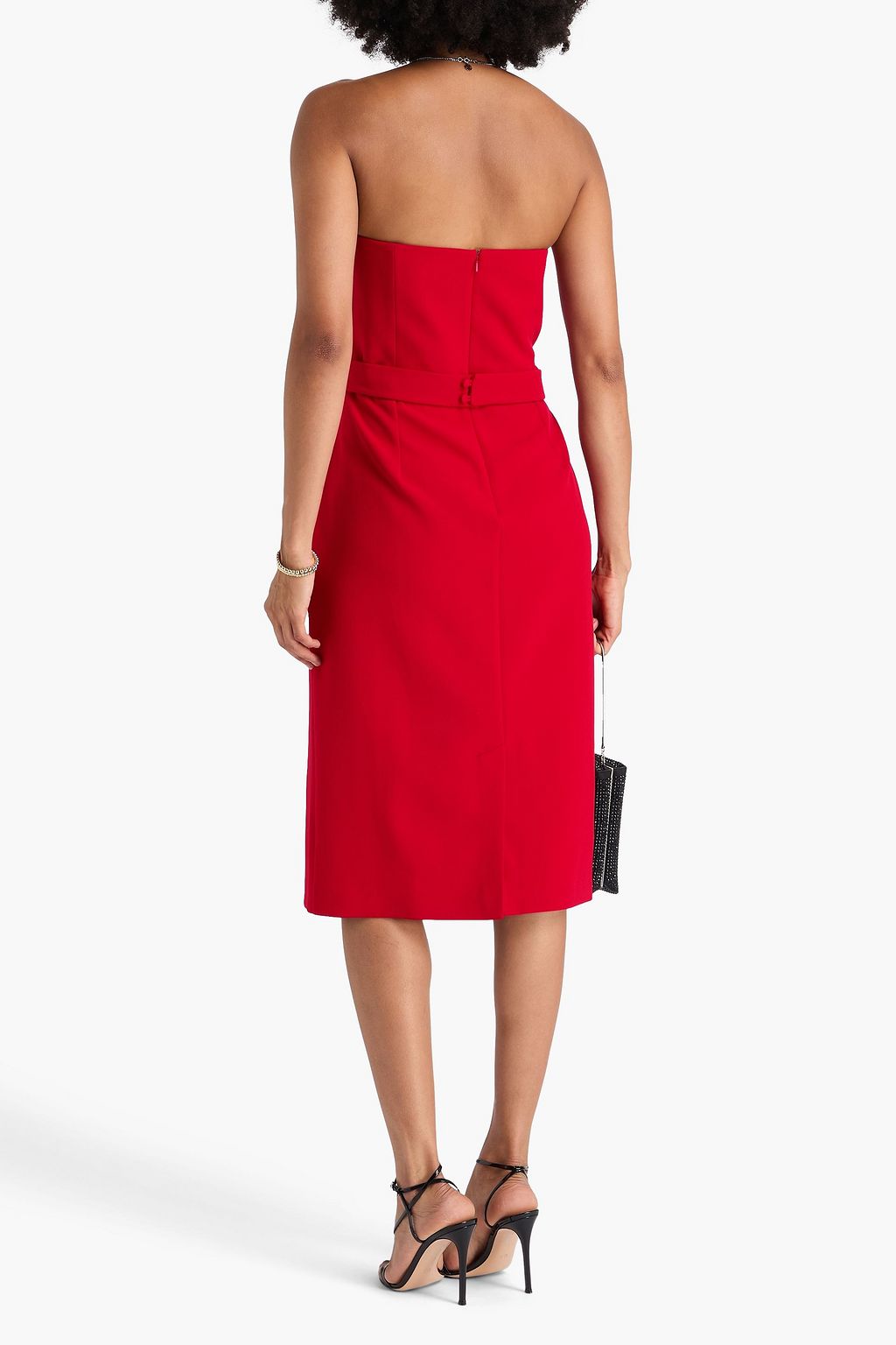 SAFIYAA Strapless belted crepe midi dress