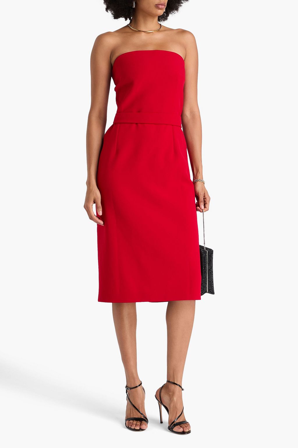 SAFIYAA Strapless belted crepe midi dress