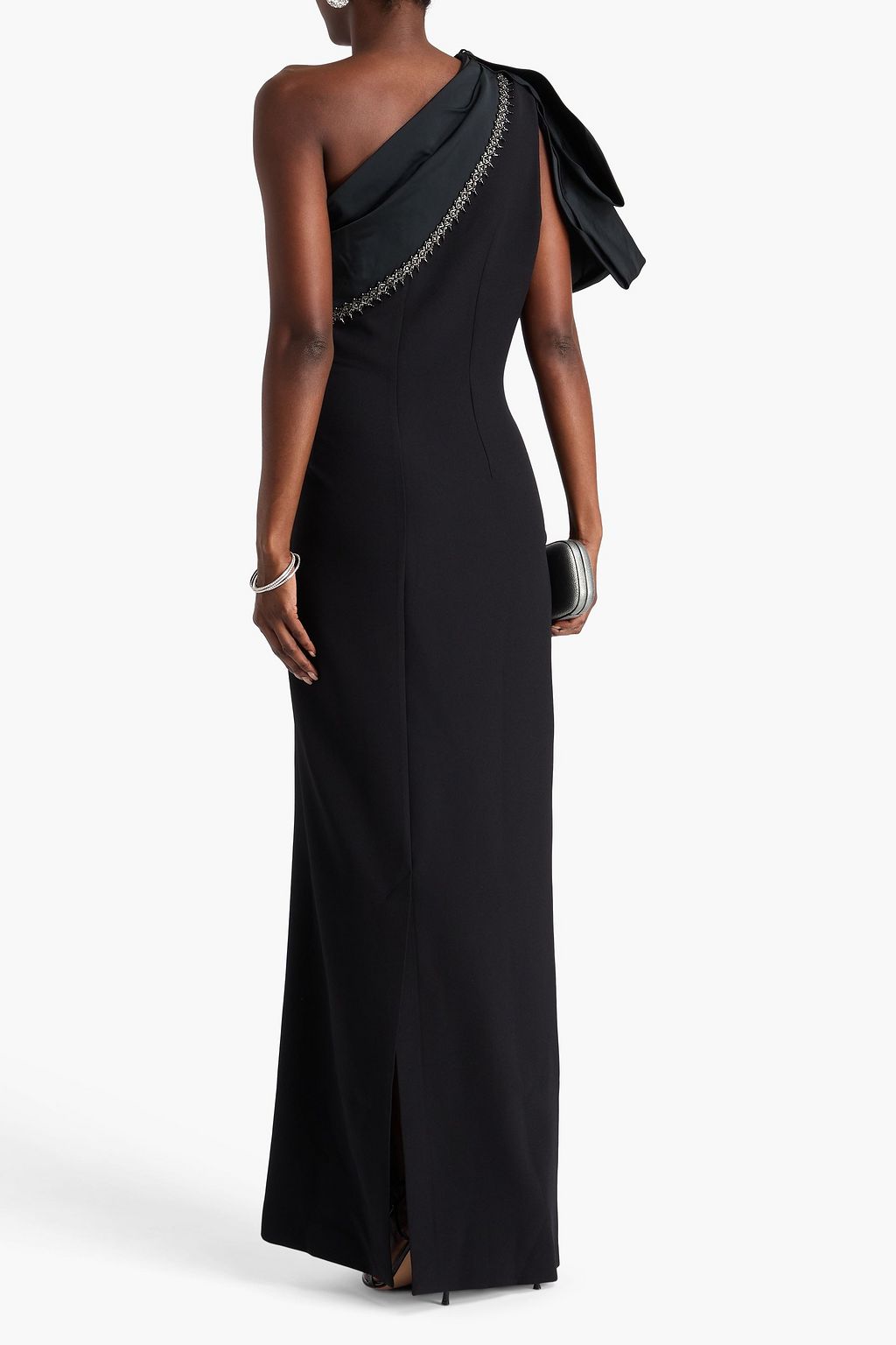 SAFIYAA One-sleeve embellished crepe and faille gown
