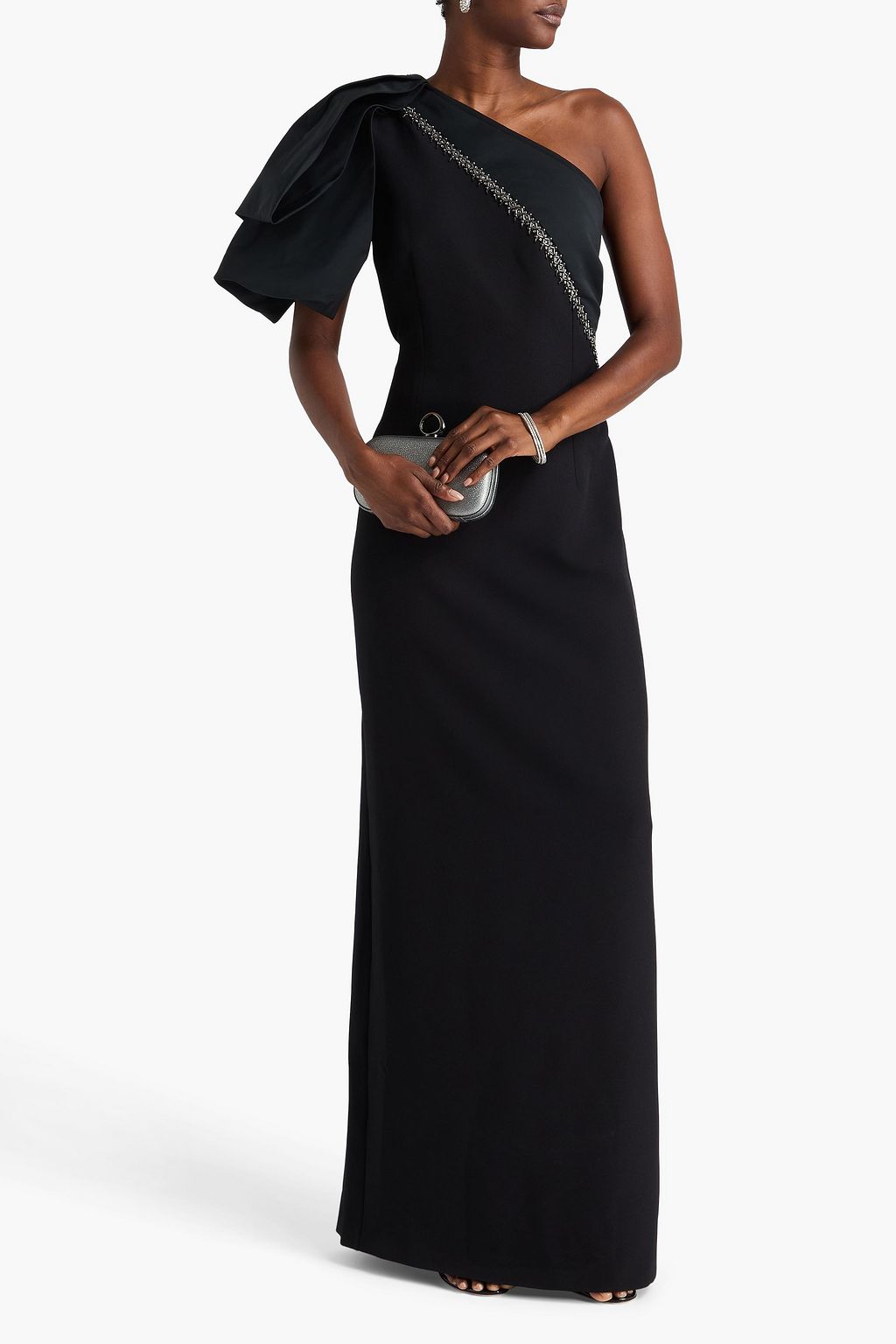 SAFIYAA One-sleeve embellished crepe and faille gown
