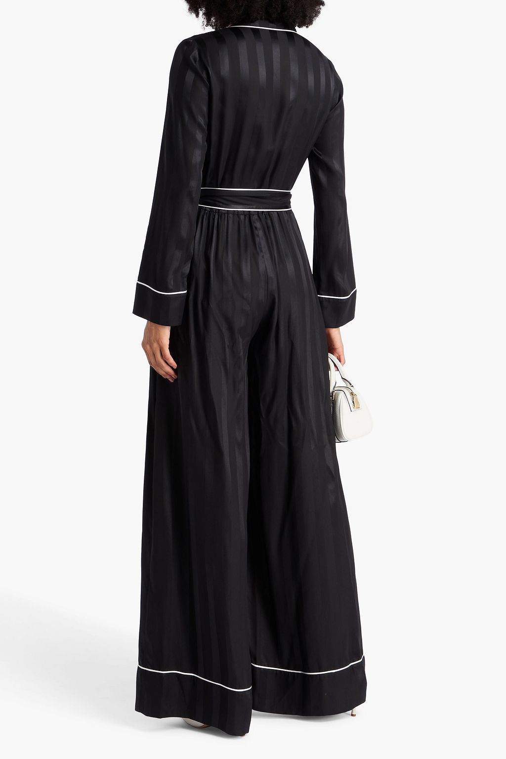 DOLCE&GABBANA Belted striped silk-satin jacquard jumpsuit