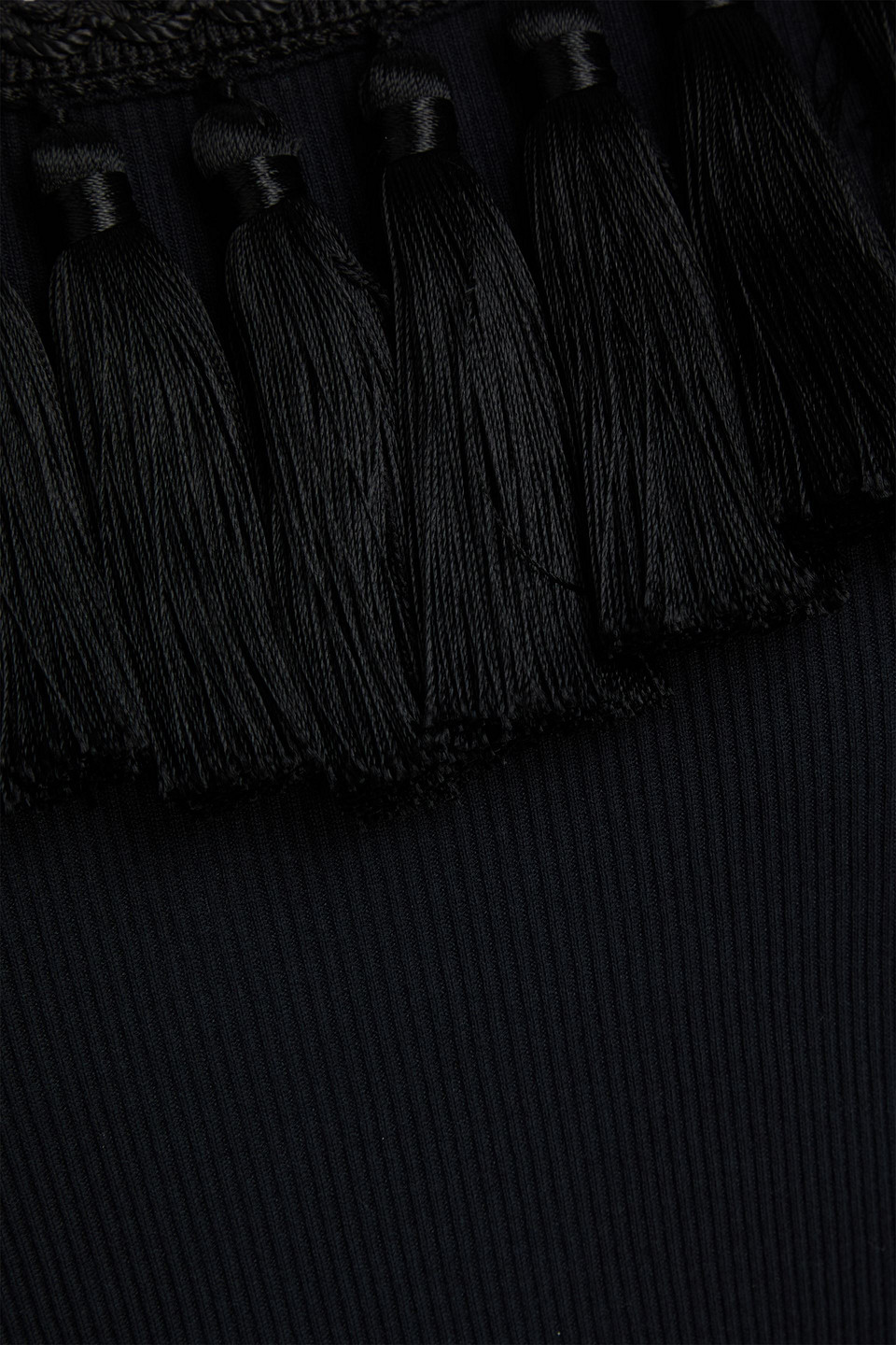 DOLCE & GABBANA COLD-SHOULDER TASSELED RIBBED COTTON-JERSEY TOP