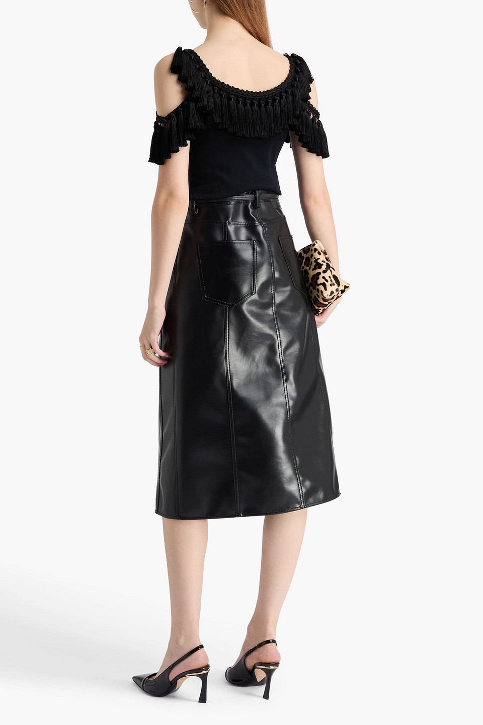 DOLCE & GABBANA COLD-SHOULDER TASSELED RIBBED COTTON-JERSEY TOP