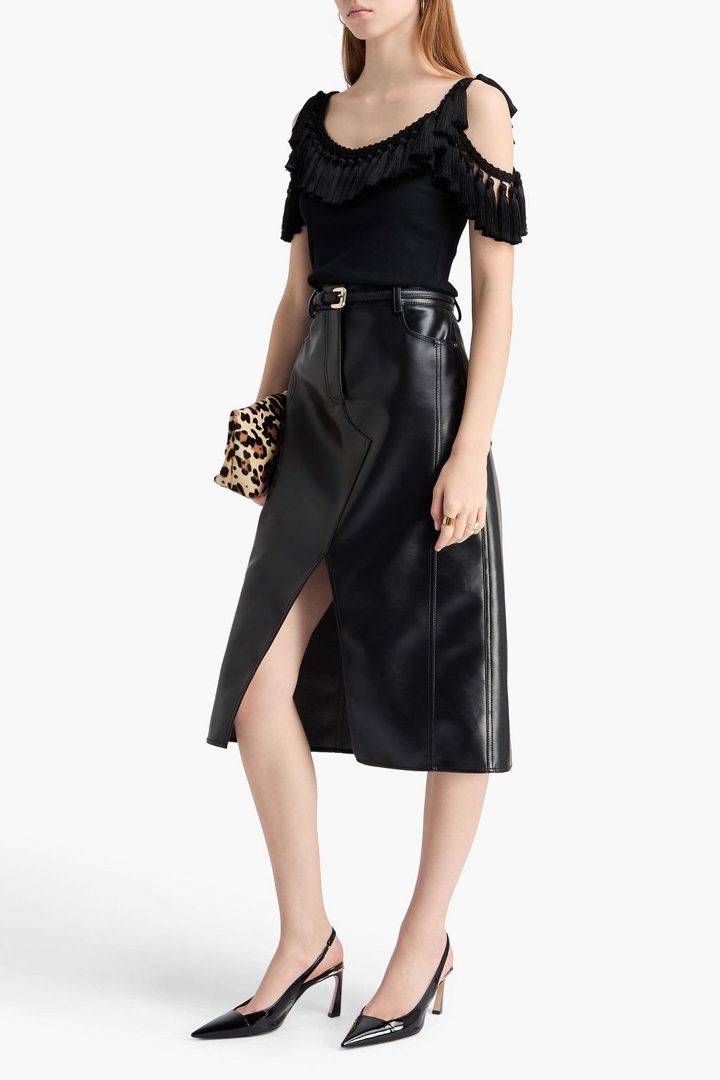 DOLCE&GABBANA Cold-shoulder tasseled ribbed cotton-jersey top