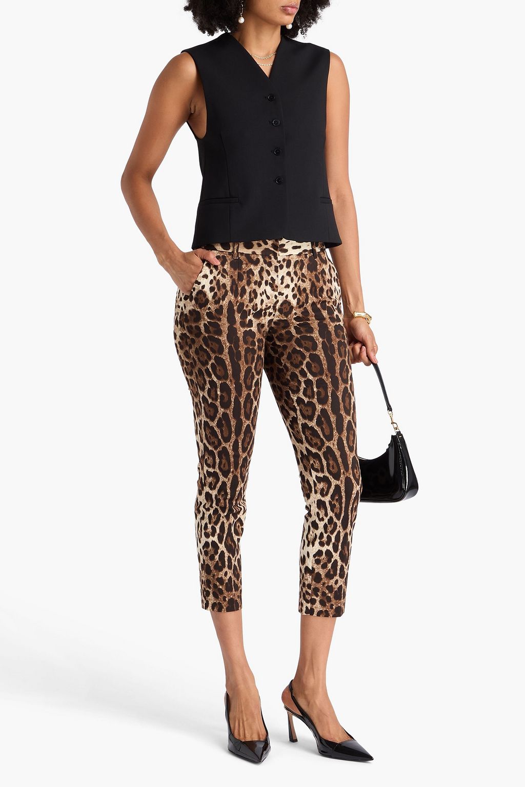 DOLCE&GABBANA Cropped leopard-print cotton-blend twill tapered pants