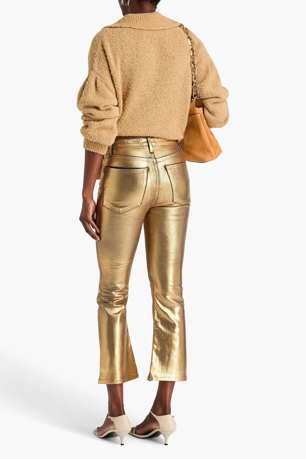 FRAME Le Crop Mini Boot cropped metallic high-rise bootcut jeans