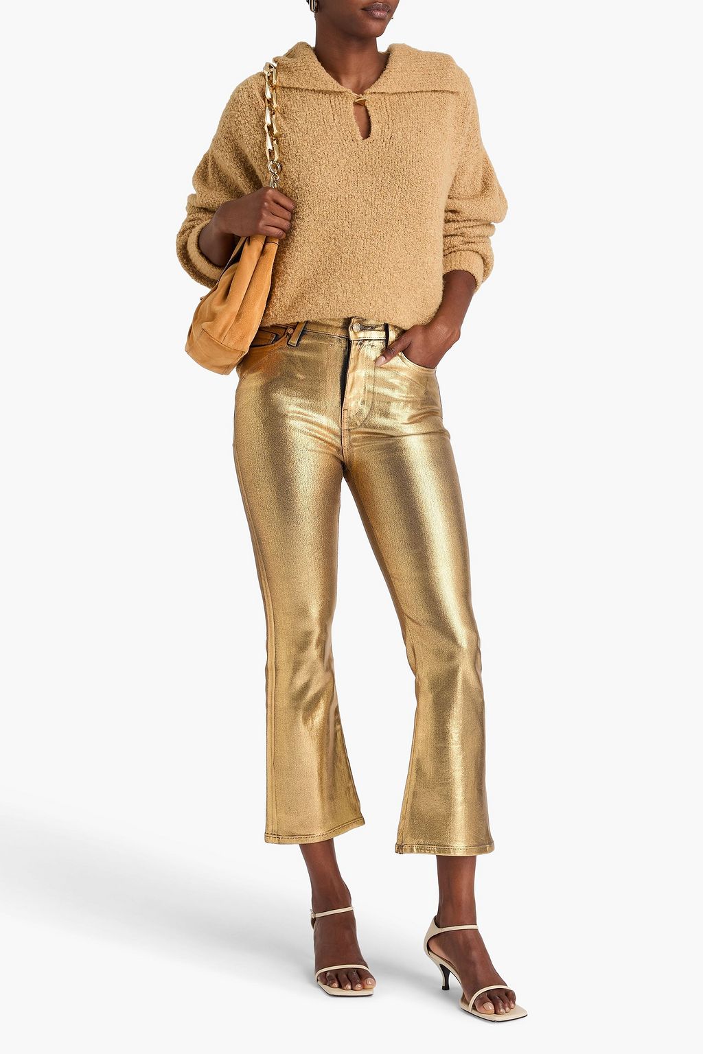 FRAME Le Crop Mini Boot cropped metallic high-rise bootcut jeans