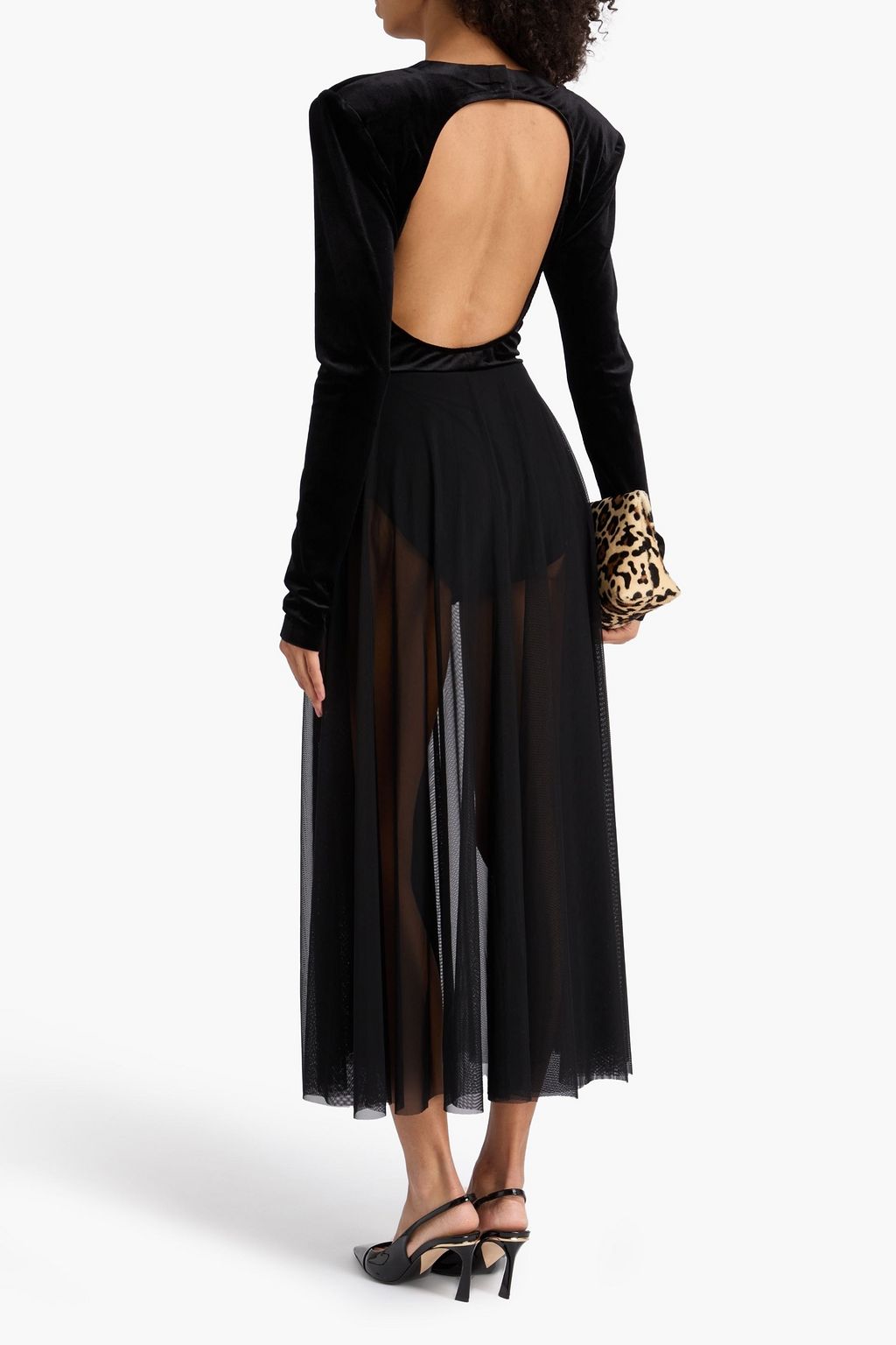 NORMA KAMALI Velvet-paneled tulle midi dress