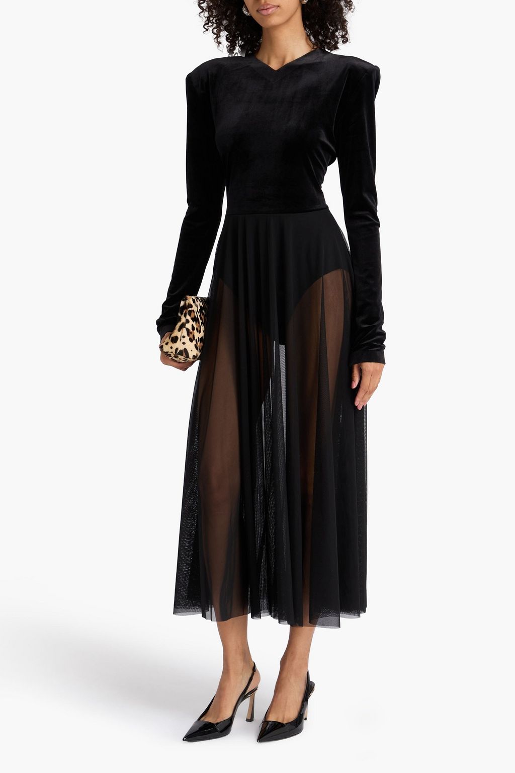 NORMA KAMALI Velvet-paneled tulle midi dress