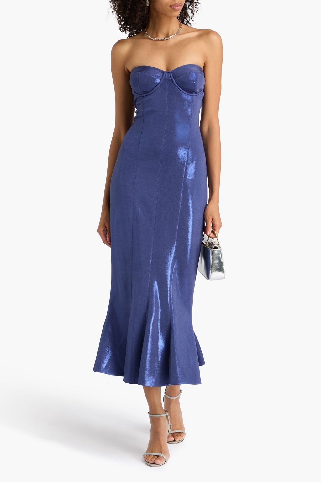 NORMA KAMALI Strapless metallic scuba midi dress