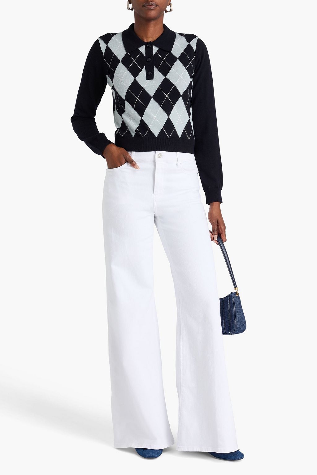 FRAME Argyle wool-blend polo sweater