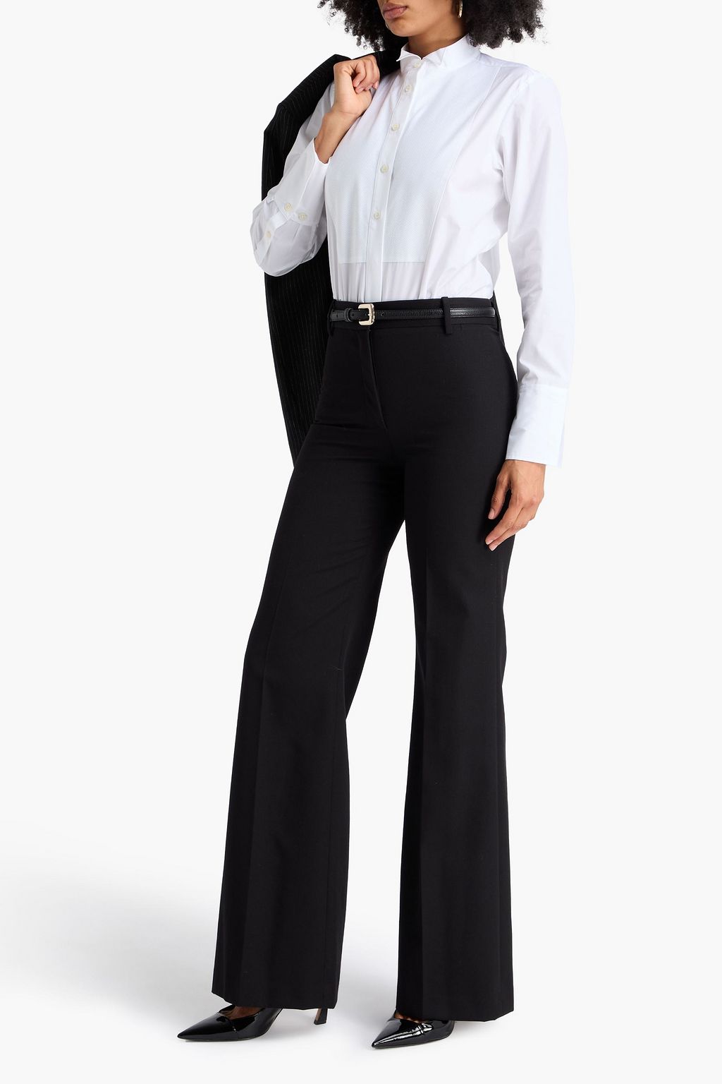 FRAME Piqué-trimmed cotton-poplin shirt