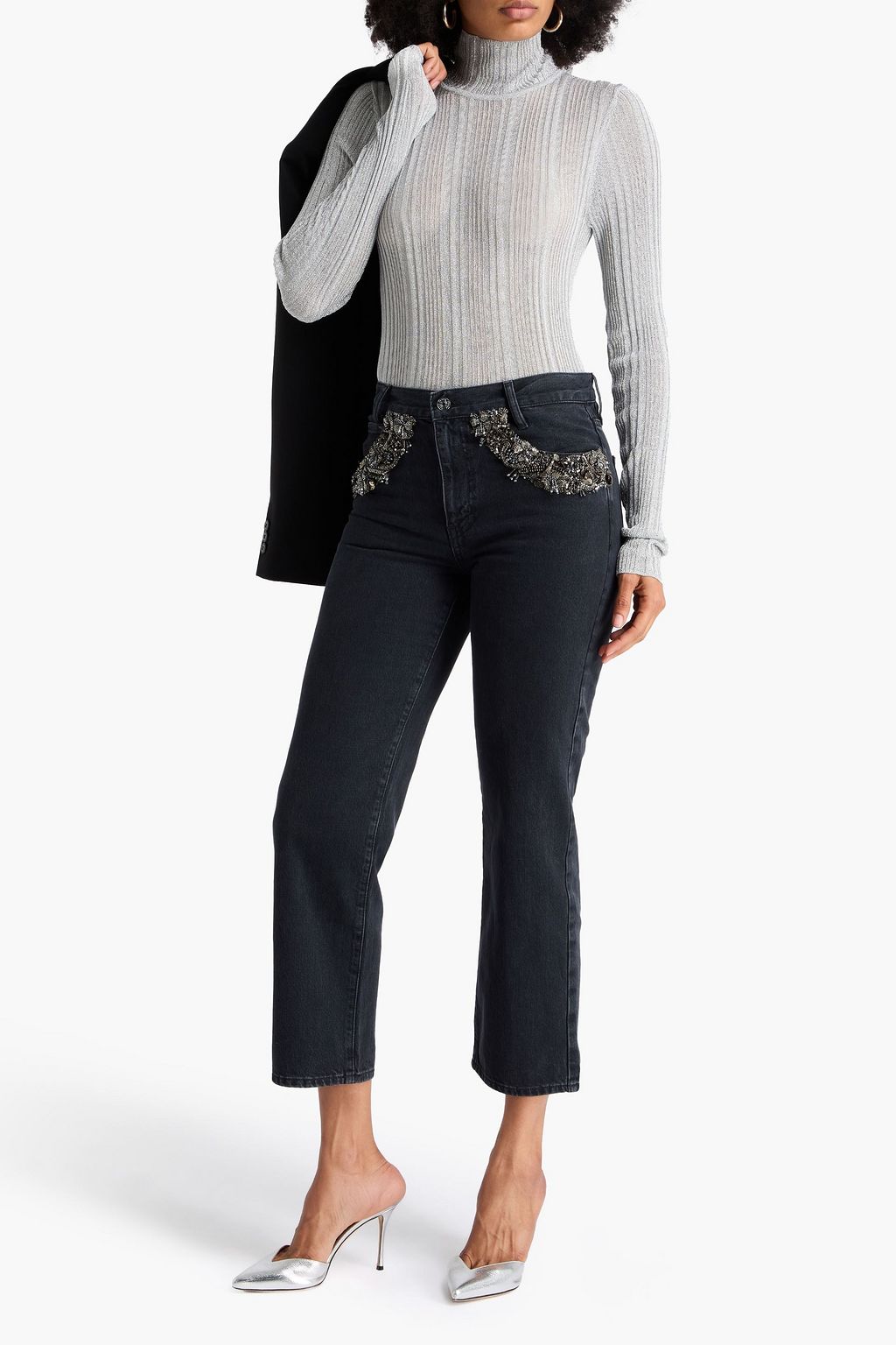 FRAME Bead-embellished high-rise straight-leg jeans