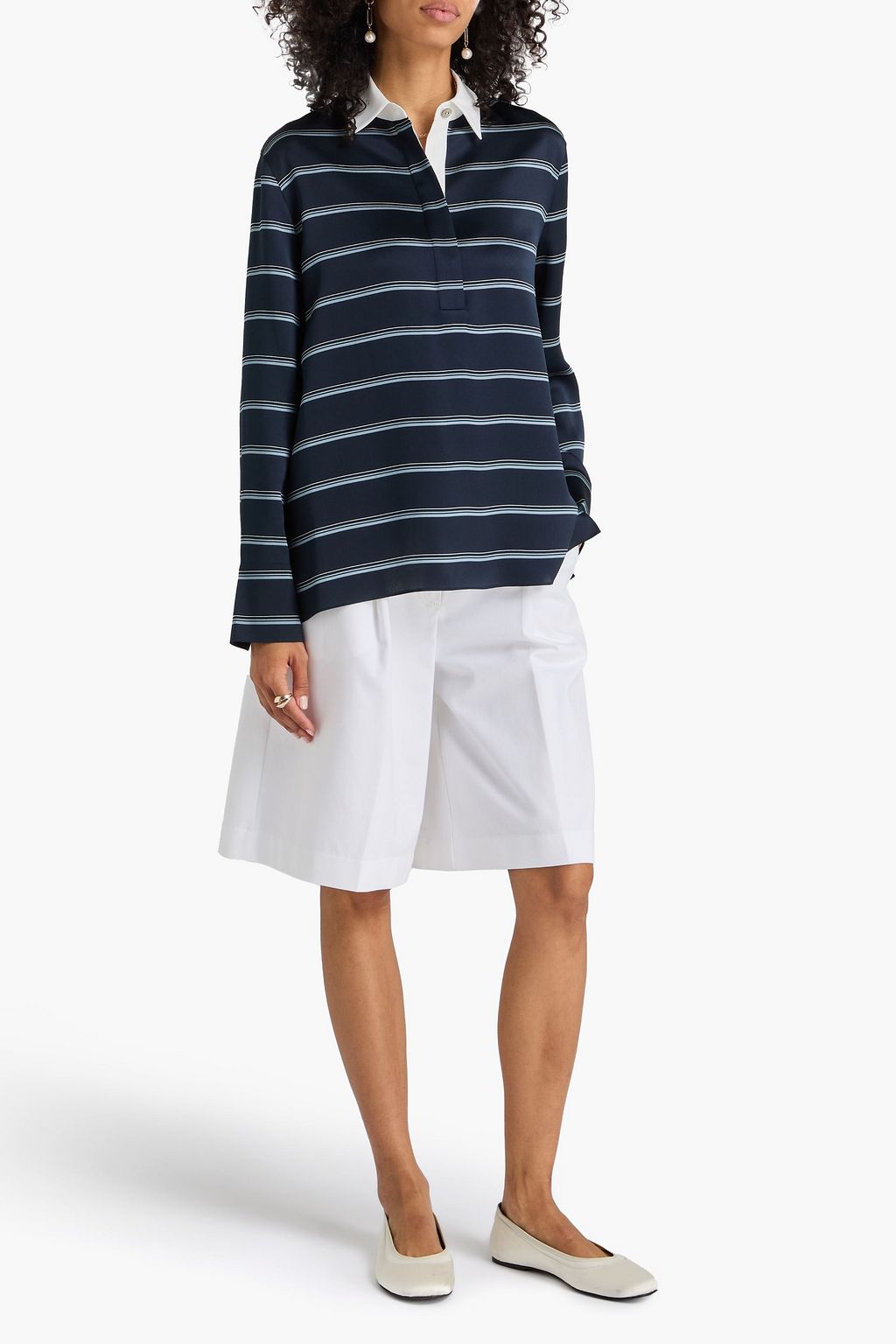 VINCE. Striped silk crepe de chine shirt