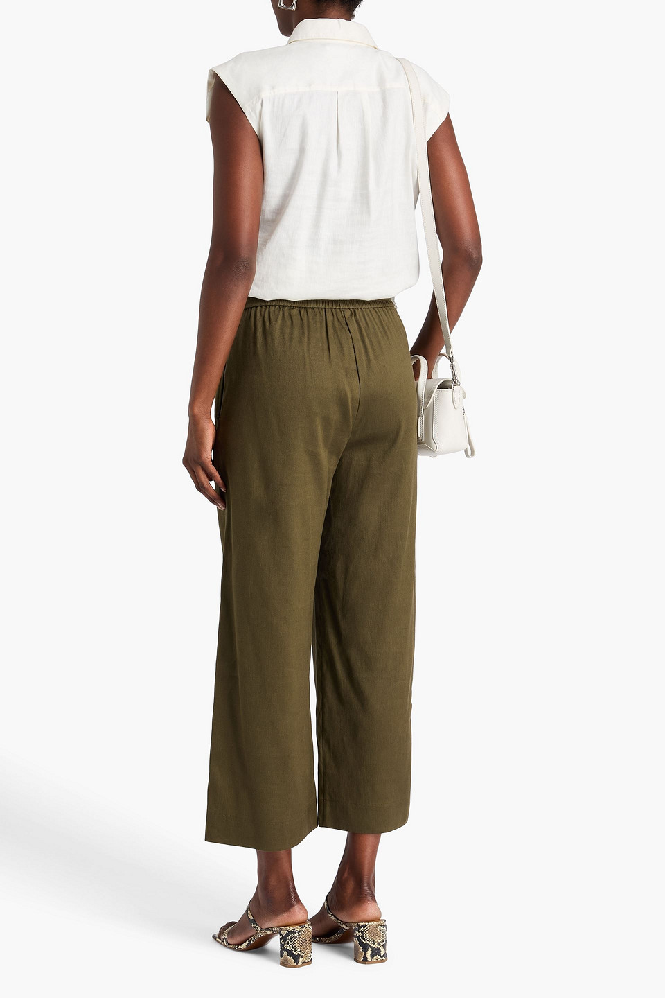 Frame - Easy Cropped Twill Wide-leg Pants - Green - L 